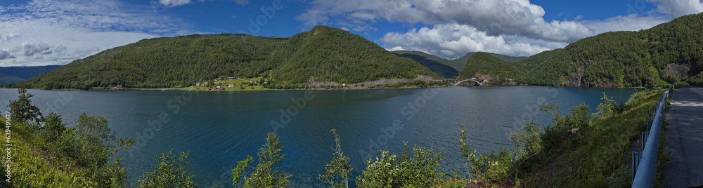 Panoramic view of the landscape at the Trengsel bridge in Nordland county, Norway, Europe

