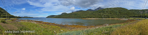 Panoramic view of the coast at Nordkil in Nordland county  Norway  Europe 