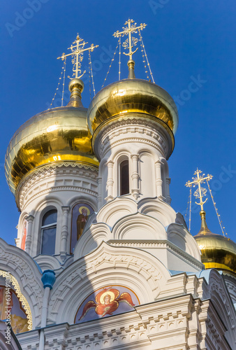 Golden domes of the Peter and Paul church in Karlovy Vary