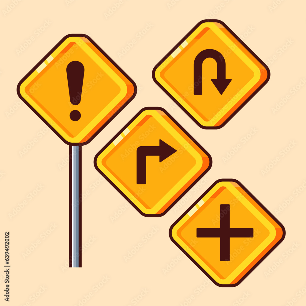 vector 3d yellow traffic signs collection illustration icon vector 3d yellow traffic signs collection illustration icon