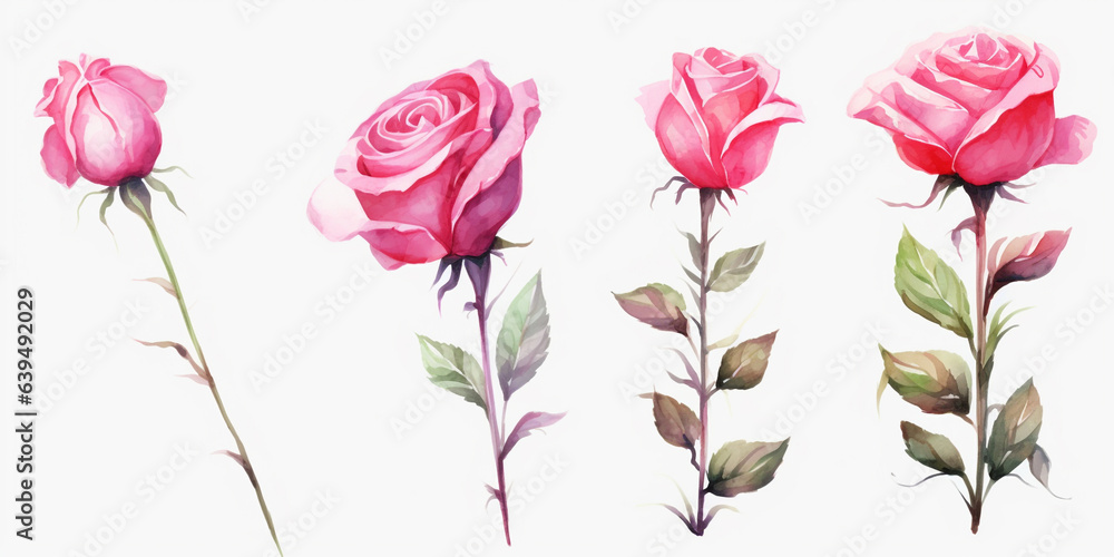 Fototapeta premium Set of Rose flowers watercolor style.