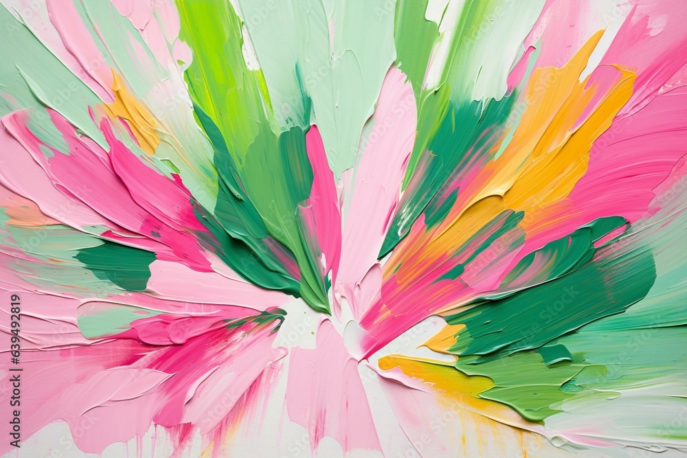 Colorful vibrant brushstrokes in green and pink on white backdrop. Generative AI