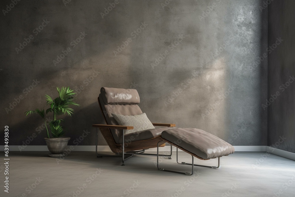 Loft living room with a recliner on a concrete wall background. Generative AI