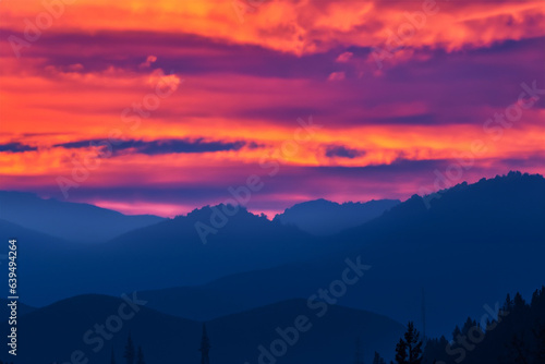 View of landscape nature and mountain with sunlight and sunset in twilight