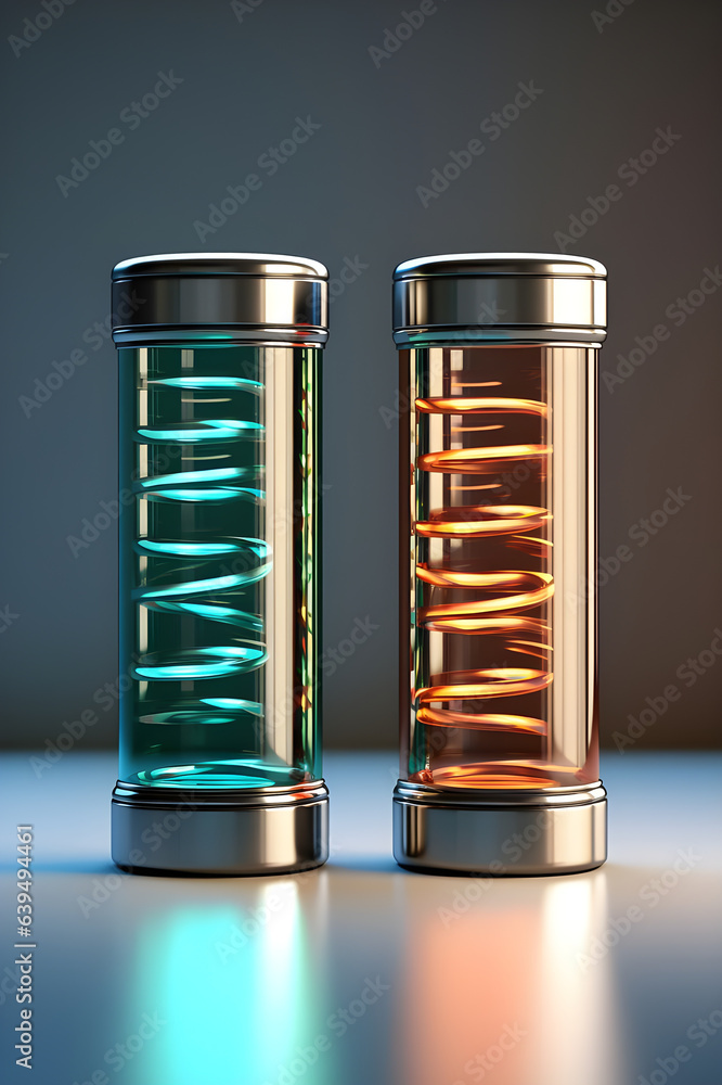 T-Virus cylindrical canister rather than a DNA shape isolate on dark shadow generated by AI. T-Virus cylindrical canister rather than a DNA shape isolate on dark shadow generated by AI.