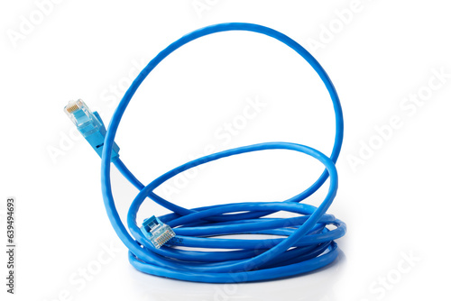 Internet cable, high-speed ethernet connection for seamless online browsing, White background © yta
