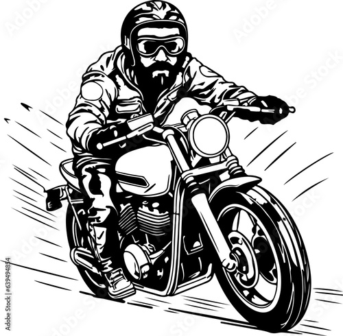 bikers riding a motorcycle skull riding a motorcycle.vector hand drawing,Shirt designs, biker, disk jockey, gentleman, barber and many others. 