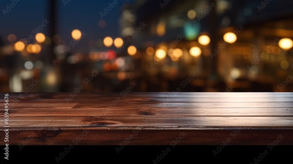 empty wooden tabletop with night city view with lights, legal AI