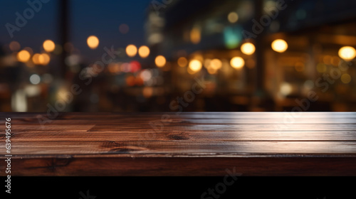 empty wooden tabletop with night city view with lights, legal AI