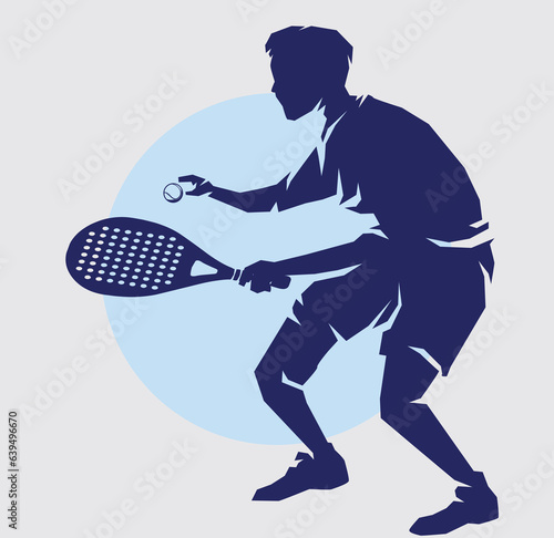 Male Tennis padel Player Icon Illustration. Paddle Sport Vector Graphic Symbol Clip Art. Sketch blue Sign young man is padel tennis player jump to the ball good looking for posts and poster video © Aron