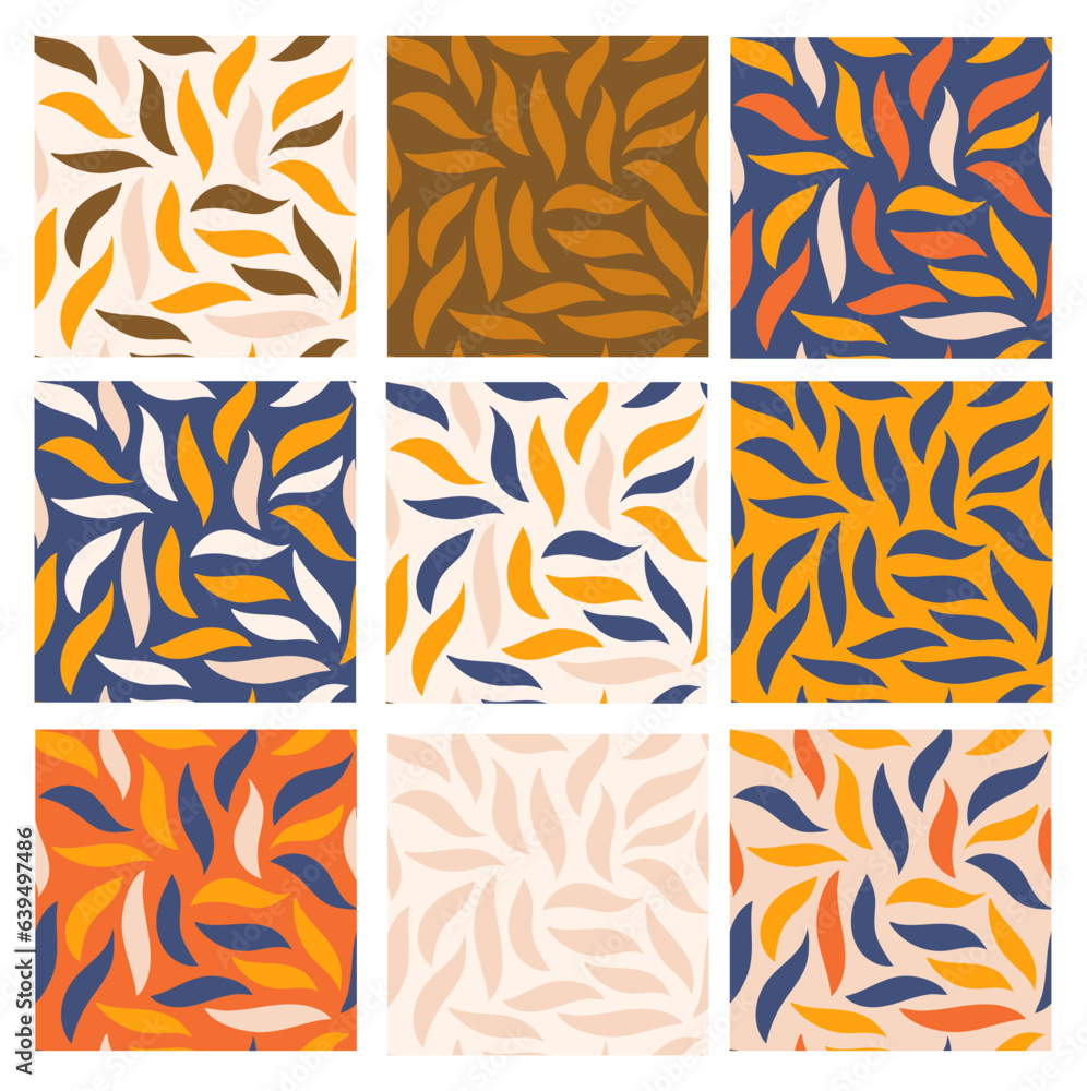 Seamless pattern set with leaves. Vector illustrations