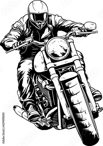 bikers riding a motorcycle skull riding a motorcycle.vector hand drawing,Shirt designs, biker, disk jockey, gentleman, barber and many others. 
