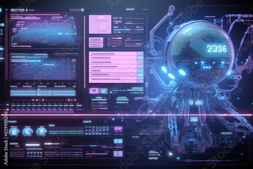concept of a futuristic user interface in cyberpunk style, ai tools generated image