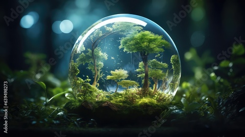 the earth is out in space surrounded by leaves, in the style of layered translucency, light green and blue, ethical concerns, living materials, global influences, dynamic energy, firecore © Tuấn