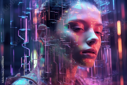 cyber-punk style portrait of a futuristic young girl, ai tools generated image