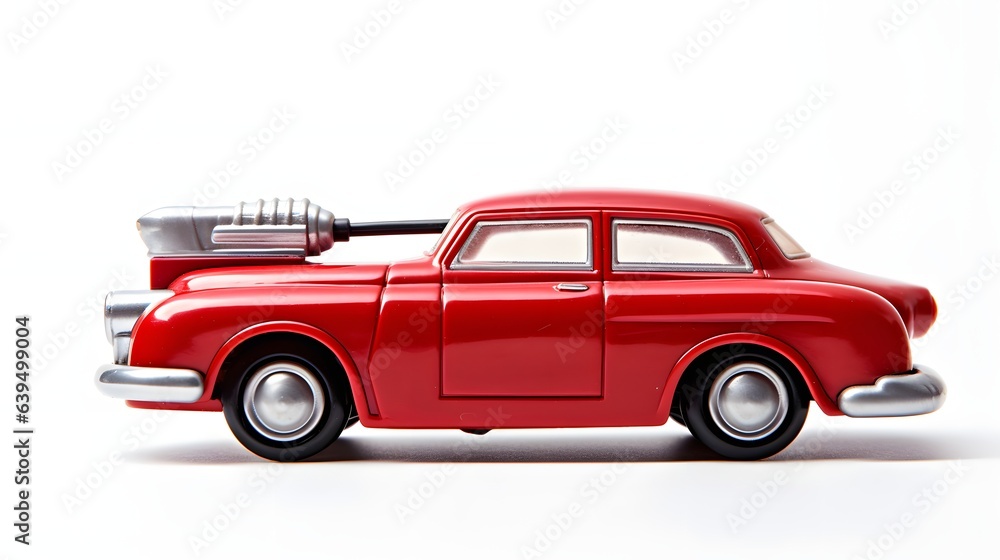 a model of a red car on a white background