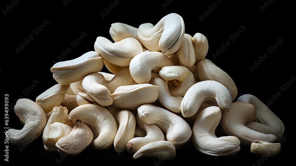 a pile of cashew nuts on a black background a pile of cashew nuts on a black background