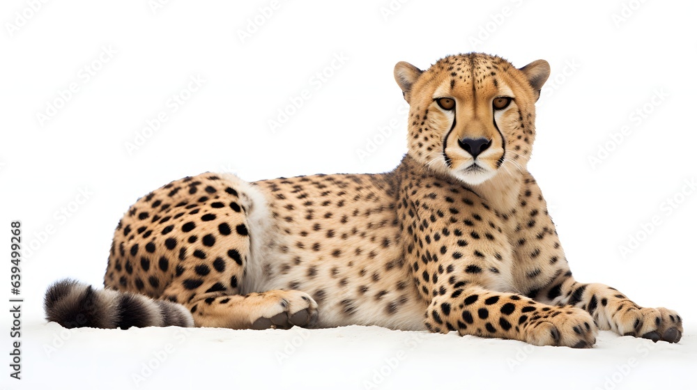 Fototapeta premium cheetah lying down on white background