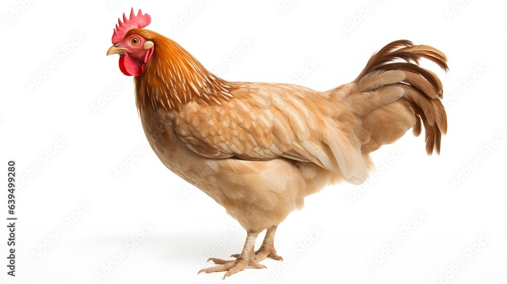 an ordinary chicken standing in full growth on a white background an ordinary chicken standing in full growth on a white background
