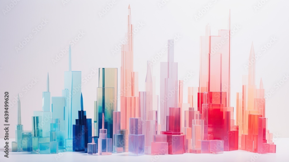 Surreal and captivating, a vibrant collection of pastel-hued glass structures evoke a feeling of awe and wonder, creating a unique and beautiful work of art