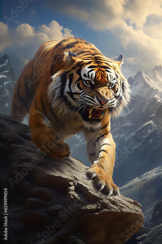 a tiger climb the mountain