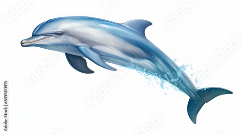 A bluegrey dolphin leaps out of the water in a curved position photo