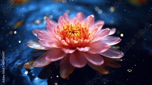 Beautiful pink lotus flower in the pond with water drops. © ismodin