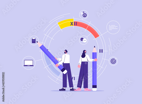 Manage urgent tasks, workers make schedule, business people organize process of working, people are planning, project management timeline, or business deadline concept