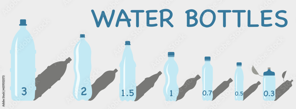 Obraz premium Water bottles with shadow. Vector set of water bottles isolated on white background. Water bottles.