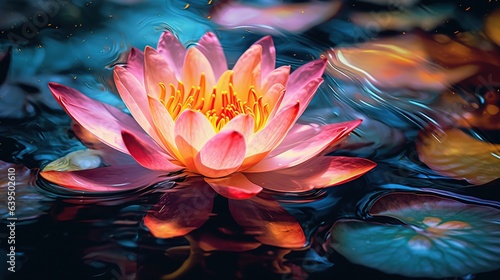 Beautiful pink lotus flower in the pond with water drops.