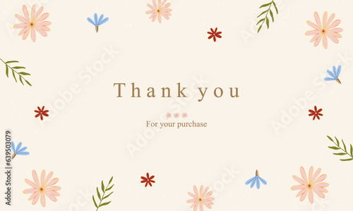 thank you card with cute flower and leaf with golden lines. printable for your small business