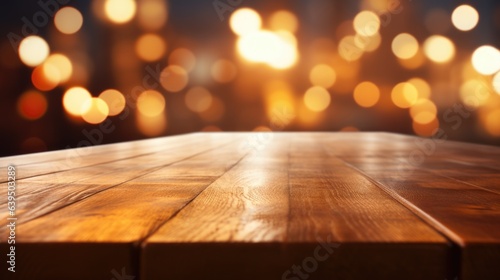 Wooden Table with bokeh light  © banthita166