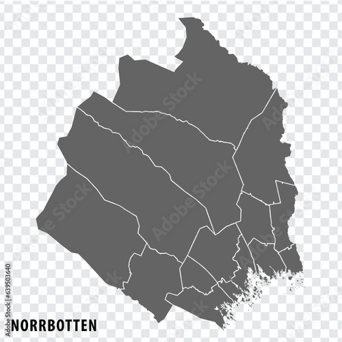 Blank map Norrbotten  County of  Sweden. High quality map Norrbotten County on transparent background for your web site design, logo, app, UI.  Sweden.  EPS10. photo