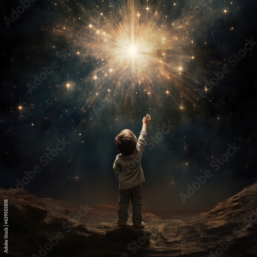 Little boy reach star, AI generated Image