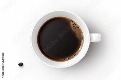Single cup of coffee  top-down view  even liquid surface
