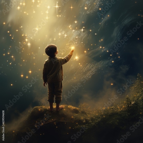 Little boy reach star, AI generated Image