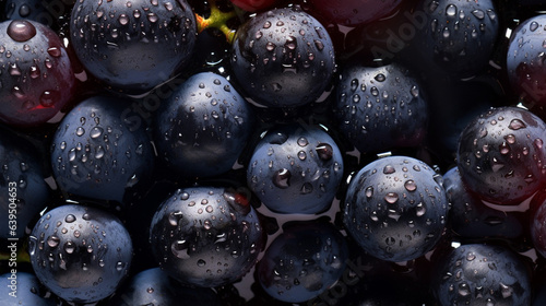Top down view of fresh red grapes with drops of water