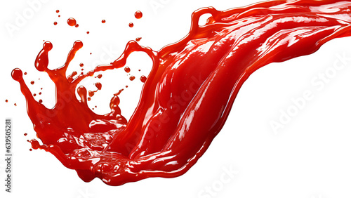 Red wave. Red sauce is flowing. Wave and splash of ketchup/tomato juice/red sauce. Splash of ketchup. Isolated on a transparent background.