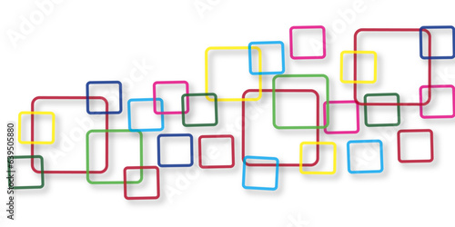 Colorful square line background . Red ,green ,yellow, blue, pink overlapping Color Lines Pattern Background.