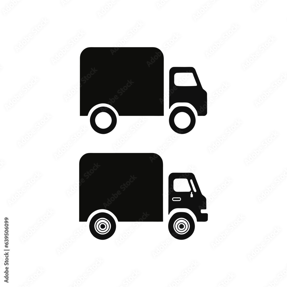 Detail and simple truck silhouette, Delivery logo icon, isolated in white background Detail and simple truck silhouette, Delivery logo icon, isolated in white background