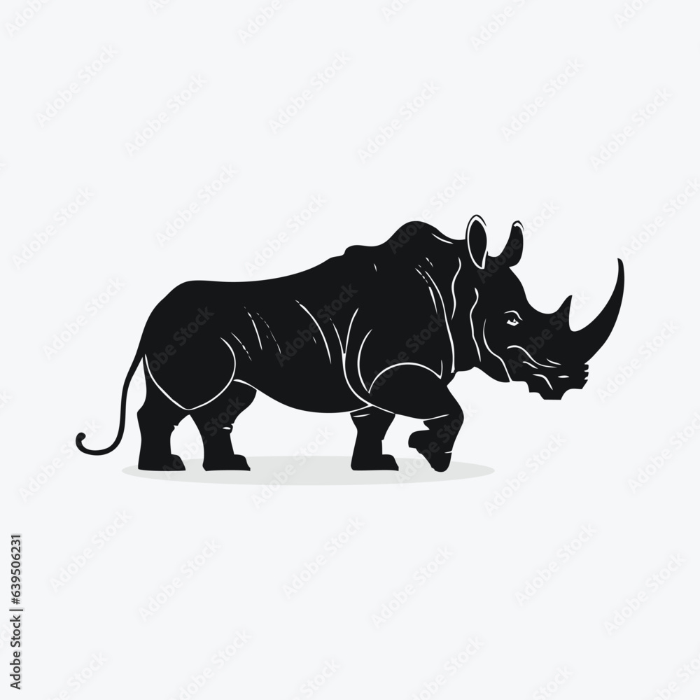 Dangerous rhinoceros standing and walking. Rhino full body silhouette collection. Herbivorous rhino standing silhouette on a white background. Wild peaceful rhino silhouette bundle design.