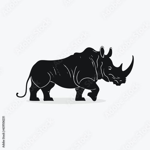 Dangerous rhinoceros standing and walking. Rhino full body silhouette collection. Herbivorous rhino standing silhouette on a white background. Wild peaceful rhino silhouette bundle design. © vian