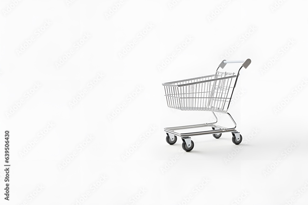 stainless shopping trolley copy space white background generative ai