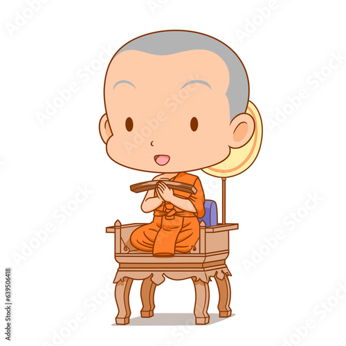 Cartoon monk preaching dharma sermon on the seat.