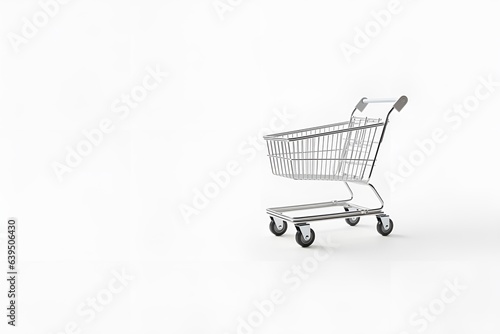 stainless shopping trolley copy space white background generative ai