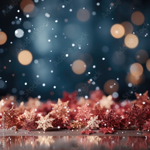 golden and red snowflakes. Merry Christmas and Happy new year. Festive background for Christmas holiday. Xmas holiday. Festive banner and poster, greeting card. generative ai