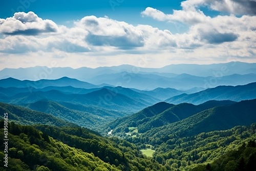 Beautiful view of the Appalachia mountains along the Blue Ridge Parkway. Generative AI © Orion