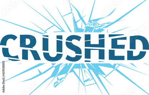Crushed text illustration on white background with blue and white stripes
