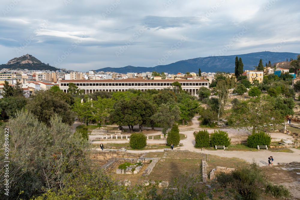 The Stoa of Attalos in the Ancient Agora in Athens, Greece.

