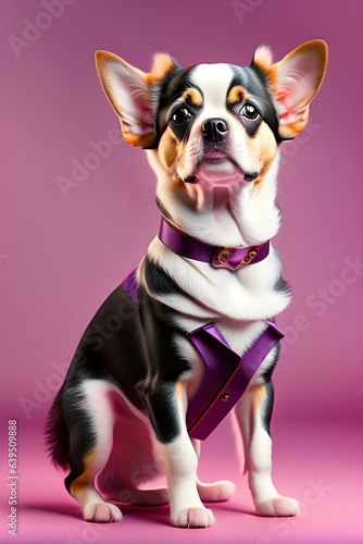 服を着たチワワ犬、子犬、可愛い、ピンク背景｜Chihuahua dog in clothes, puppy, cute, pink background. Generative AI photo